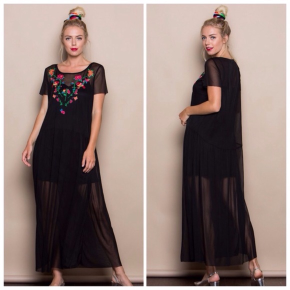 Dresses & Skirts - Black Embroidery Maxi Dress